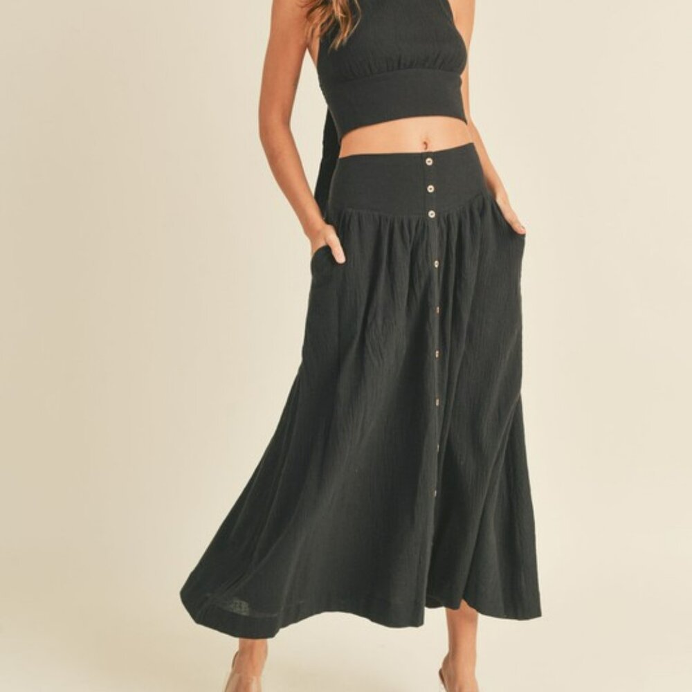 LINEN BLEND BUTTON DOWN MAXI SKIRT
